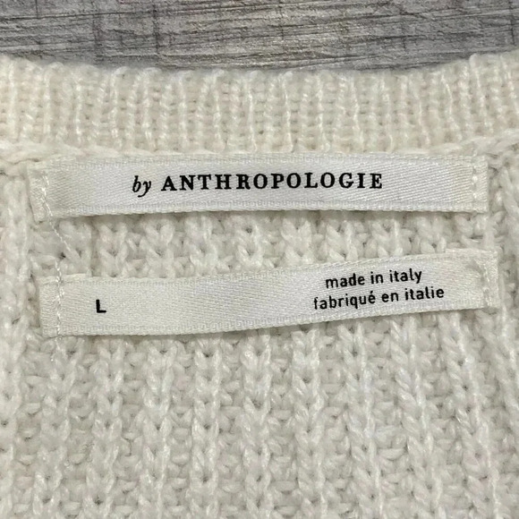 Anthropologie Ribbed Sweater Large Cream Knit Butterfly Sleeve Wool Blend EUC - Picture 4 of 13